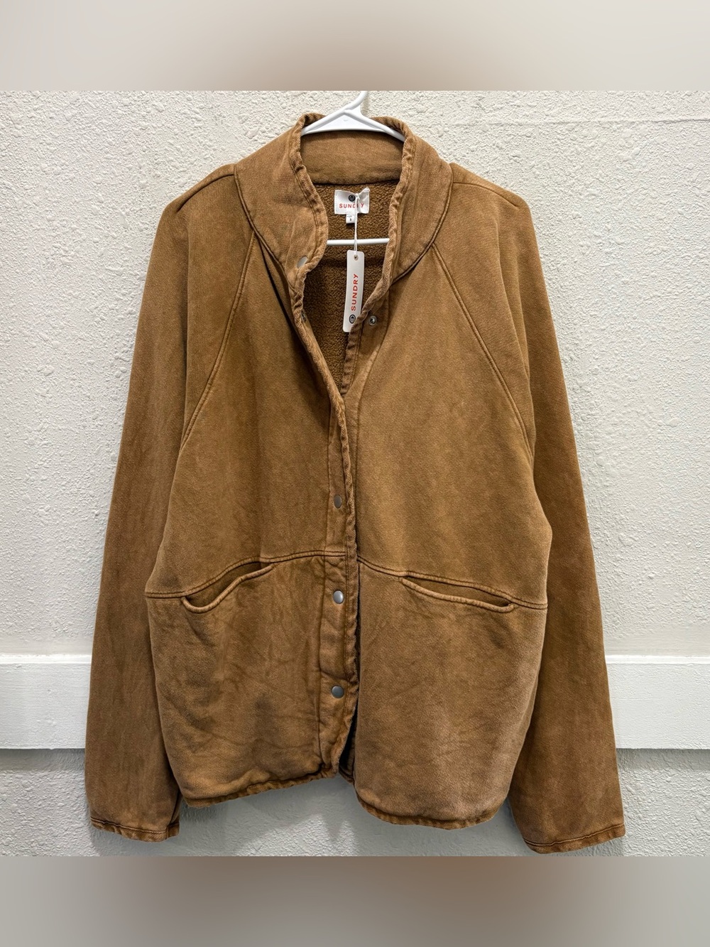 Sundry Snap Up Collared Washed Camel Jacket NWT Size 3-Large